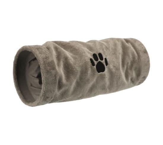 Tunnel De Jeu - Peluche - Ø 22 X 60 Cm - Gris - Pour Chat