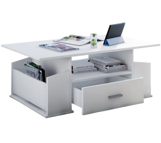 Table Basse Junata Blanc En MDF 110x52x44 Cm