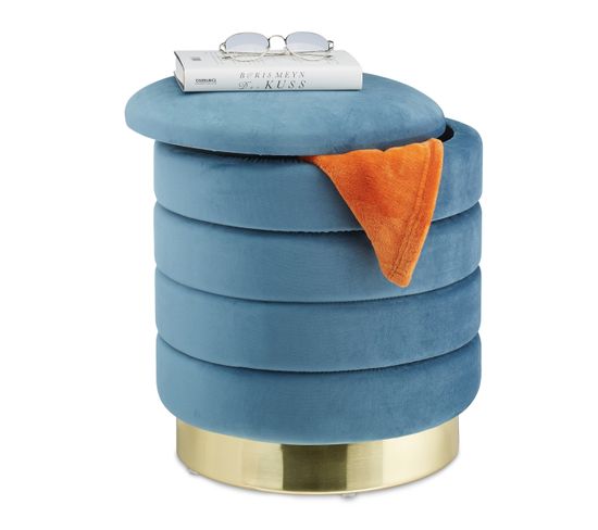 Pouf Coiffeuse Rangement Bleu Pétrole 39x39x43.5