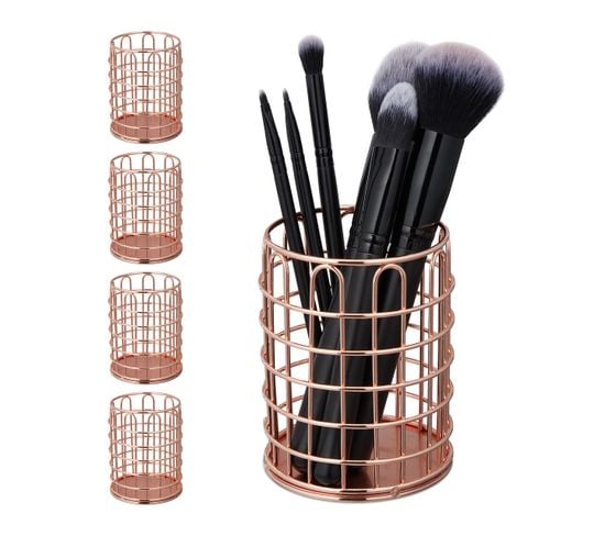 5x Pots À Pinceau Maquillage Métal Rond