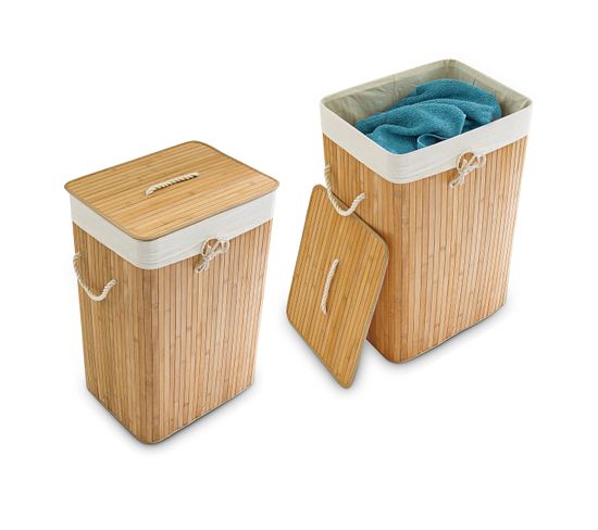 Lot De 2 Paniers À Linge Bambou Nature