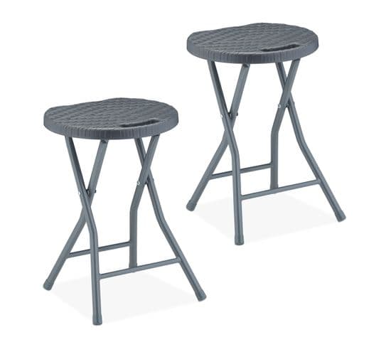 Lot De 2 Tabourets Pliants Style Rotin