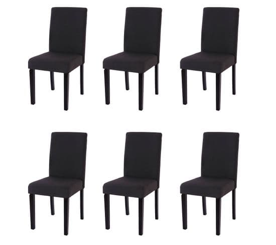 Lot De 6 Chaises De Séjour Littau ~ Tissu Noir, Pieds Foncés