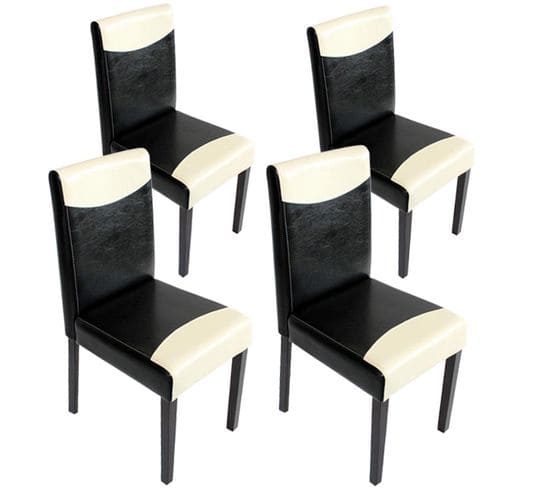 Lot De 4 Chaises De Séjour Littau ~ Simili-cuir, Noir-crème, Pieds Foncés