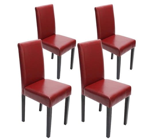 Lot De 4 Chaises De Séjour Littau, Cuir Reconstitué, Rouge, Pieds Foncés