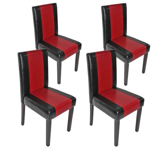 Lot De 4 Chaises De Séjour Littau ~ Simili-cuir, Noir-rouge, Pieds Foncés