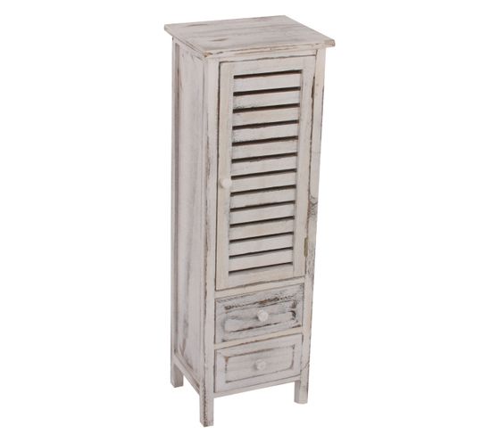 Chiffonnier 2 Tiroirs, 30x25x90cm, Shabby, Vintage ~ Blanc