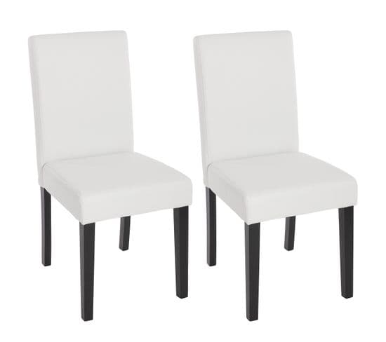 Lot De 2 Chaises De Séjour Littau ~ Simili-cuir, Blanc Mat, Pieds Foncés