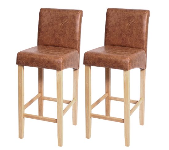 Lot De 2 Tabourets De Bar Hwc-c33 ~ Similicuir, Aspect Daim Marron, Pieds Clairs