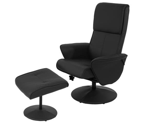 Fauteuil Relax Helsinki Fauteuil TV Avec Repose-pieds/pouf ~ Similicuir, Noir