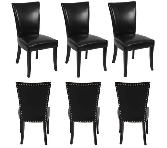 Lot De 6 Chaises De Salle à Manger ~ Similicuir Noir, Pieds Foncés