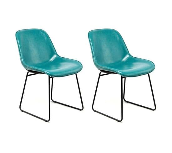 Lot De 2 Chaises Design "cora" 81cm Bleu Pétrole