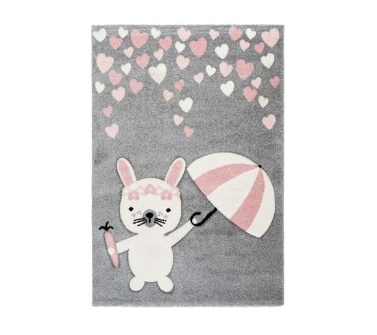 Tapis De Chambre Enfant Lapin "clermont" Rose 120 X 170 Cm