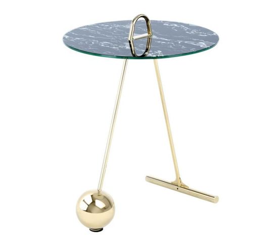 Table D'appoint Design "pendule" 60cm Or et Noir