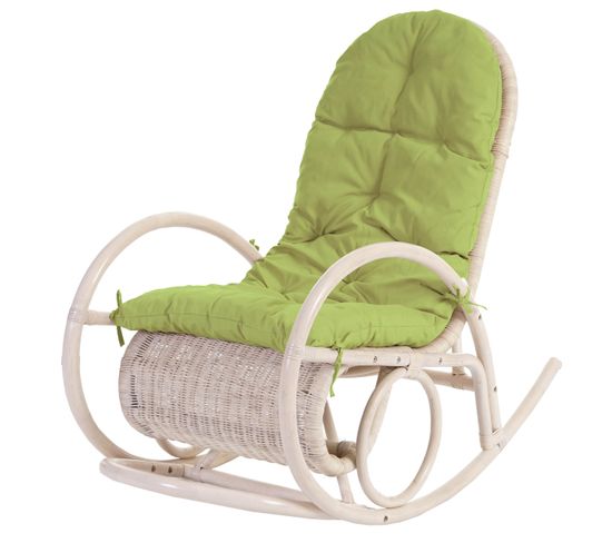 Fauteuil à Bascule Esmeraldas En Rotin Blanc Rembourrage Vert