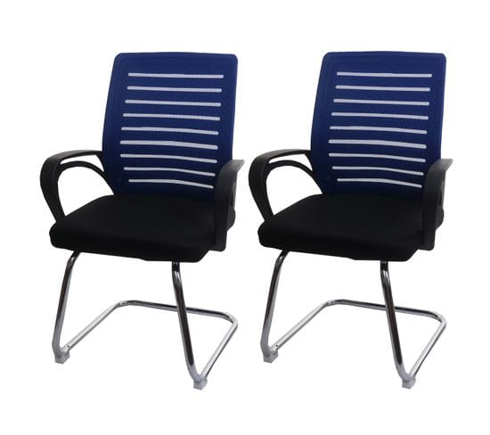 Lot De 2 Chaises De Conférence Tissu/textile Bleu