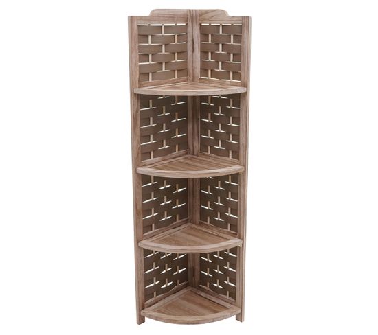 Etagère D'angle Hwc-k85 Bois De Paulownia 110cm Brun Tressage Brun