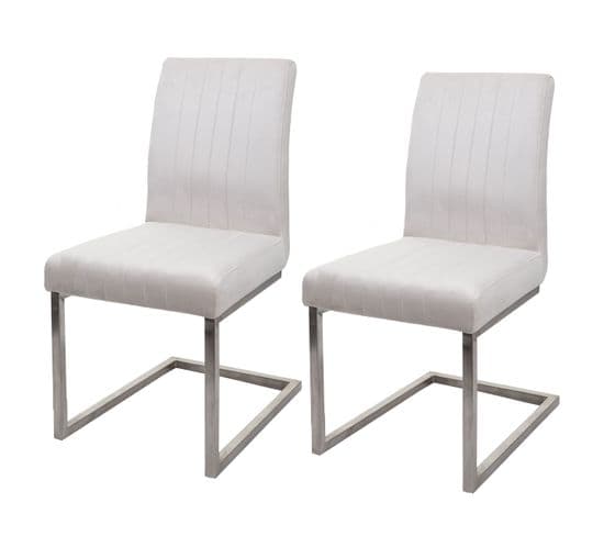 Lot De 2 Chaises Cantilever Hwc-l14 Velours Inox Brossé Crème-blanc