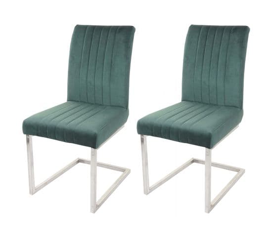 Lot De 2 Chaises Cantilever Hwc-l14 Velours Inox Brossé Vert