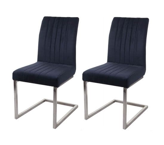 Lot De 2 Chaises Cantilever Hwc-l14 Velours Inox Brossé Anthracite-blau