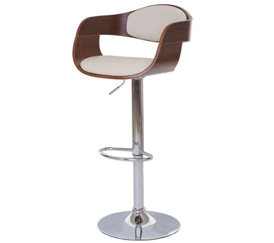 Tabouret De Bar Hwc-a47 Design Rétro Bois Courbé Aspect Noix Crème