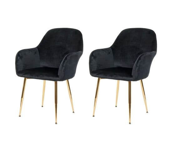 2x Chaise De Salle à Manger Hwc-f18 Velours Noir Pieds Dorés