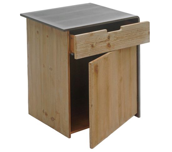 Chevet Hwc-l76 Bois Massif 60x50x40cm, Naturel Avec Aspect Métal