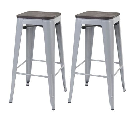 2x Tabouret De Bar Hwc-a73 Métal Design Industriel Gris