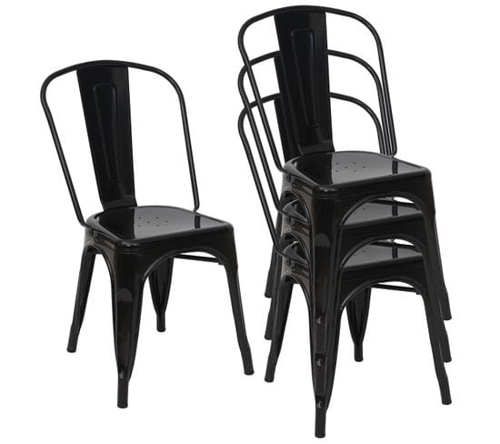4x Chaise De Bistro Hwc-a73, Chaise Empilable, Métal, Design Industriel ~ Noir