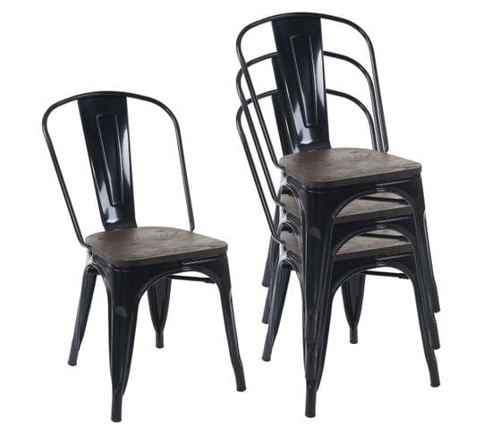 4x Chaise De Bistro Hwc-a73 Métal Design Industriel Noir