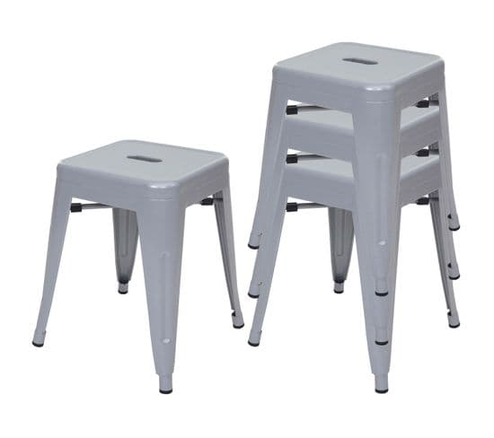 4x Tabouret Hwc-a73 En Métal, Design Industriel, Empilable ~ Gris