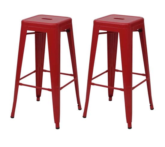 2x Tabouret De Bar Hwc-a73 Métal Design Industriel Rouge