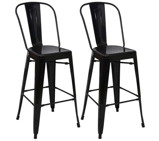 2x Tabouret De Bar Hwc-a73 Métal Design Industriel Noir