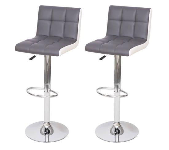 2x Tabouret De Bar Hwc-g87 Similicuir Gris Blanc Pied Chromé