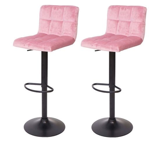 2x Tabouret De Bar Hwc-g87 Velours Rose Pied Noir