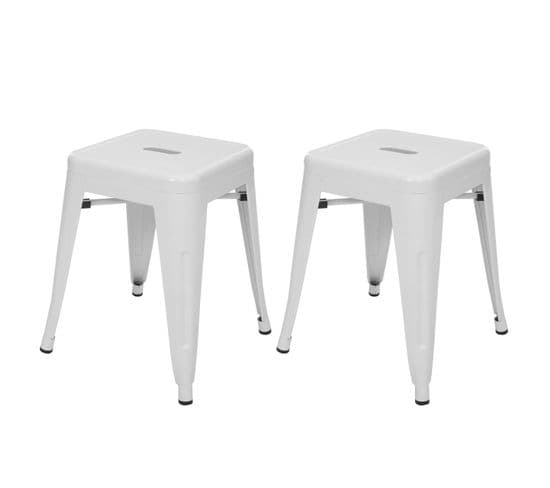 2x Tabouret Hwc-a73, Métal, Style Industriel, Empilable ~ Blanc