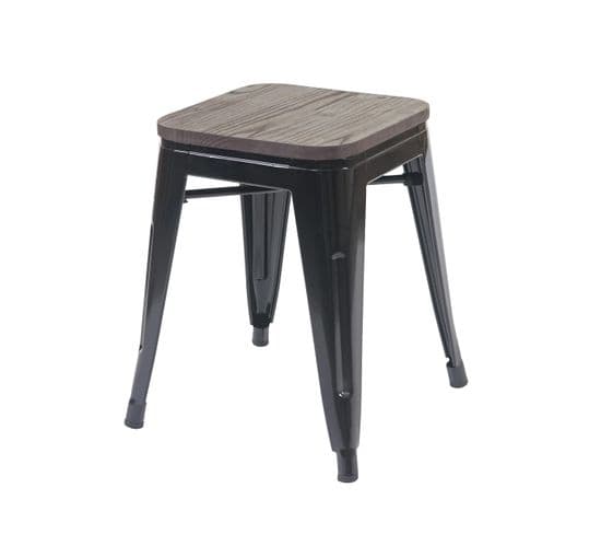 Tabouret Hwc-a73, Avec Siège En Bois, Métal, Style Industriel, Empilable  ~ Noir