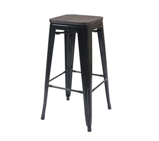 Tabouret De Bar Hwc-a73, Avec Siège En Bois, Métal, Style Industriel ~ Noir