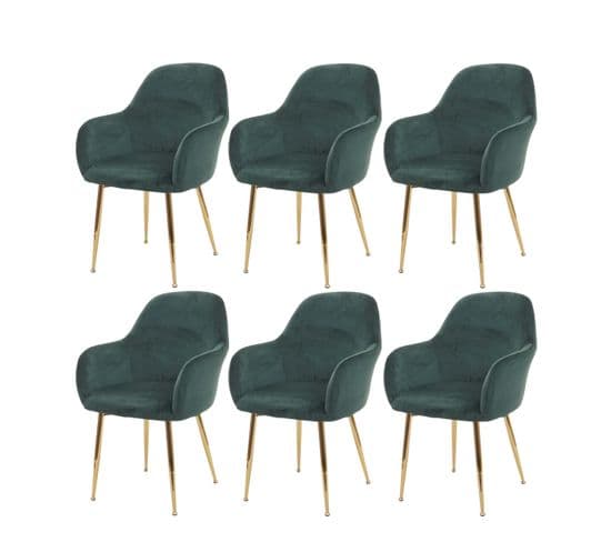 Lot De 6 Chaises De Salle à Manger Hwc-f18 Velours Vert Pieds Dorés