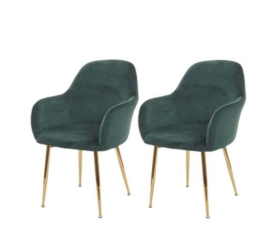 2x Chaise De Salle à Manger Hwc-f18, Design Rétro ~ Vert Velours, Pieds Dorés