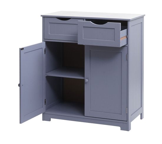 Buffet Hwc-b65, Meuble à Tiroirs, 2 Tiroirs Et 2 Portes 80x70x35cm ~ Gris