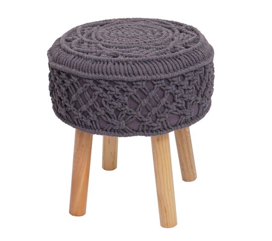 Tabouret Hwc-j43 45x41cm Rond Tissu Textile Gris Foncé