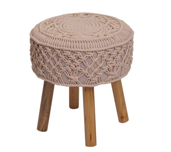 Tabouret Hwc-j43 45x41cm Rond Tissu Textile Crème Beige