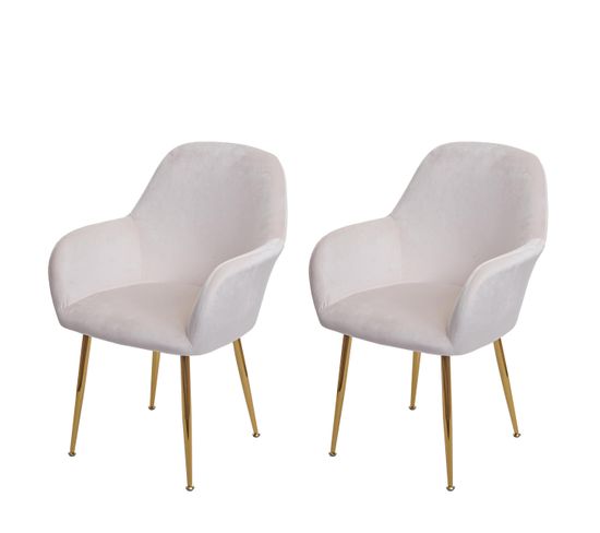 Lot De 2 Chaises De Salle à Manger Hwc-f18 Velours Crème-blanc Pieds Dorés