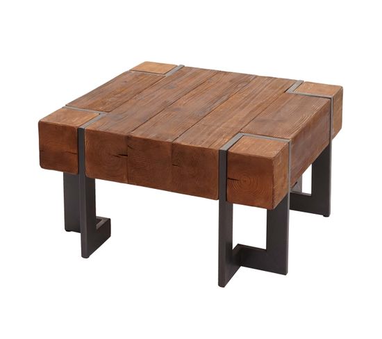 Table Basse Hwc-a15, Table De Salon, Bois De Sapin Rustique Massif ~ Brun 70x70cm