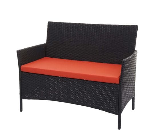 Banc De Jardin Halden En Polyrotin ~ Noir, Coussin Terre Cuite