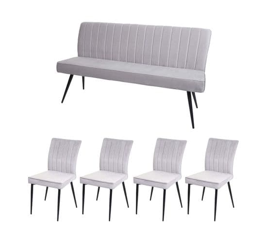 Set De Salle à Manger Hwc-k16 Velours Métal Gris Clair