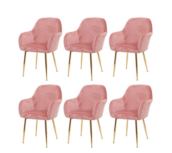 Lot De 6 Chaises De Salle à Manger Hwc-f18 Velours Rose Pieds Dorés