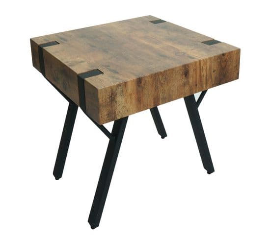 Table D'appoint Hwc-l54 Métal Mdf 50x50x50cm Chêne Sauvage Foncé