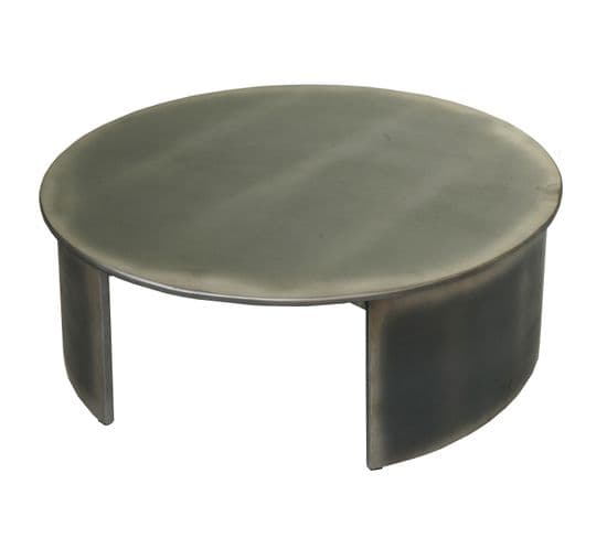 Table Basse Hwc-l74 - Ronde Ø80cm - Aspect Métal Brossé